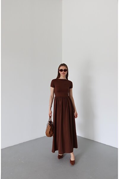 Laluvia Καφέ φόρεμα Cenva με πλισέ - 202069