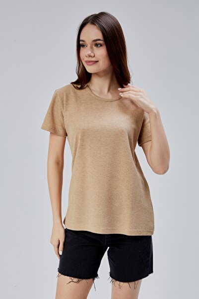 M MOONCOVER Mooncover Жіноча футболка з фактурною поверхнею Basic – Бежева