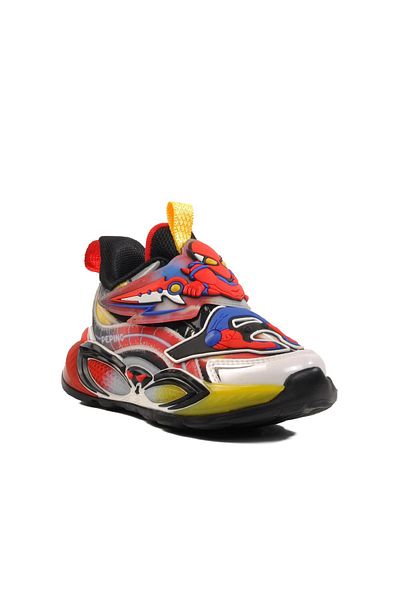 WALKWAY Black Red Velcro Unisex Kids Sneakers 1943 P