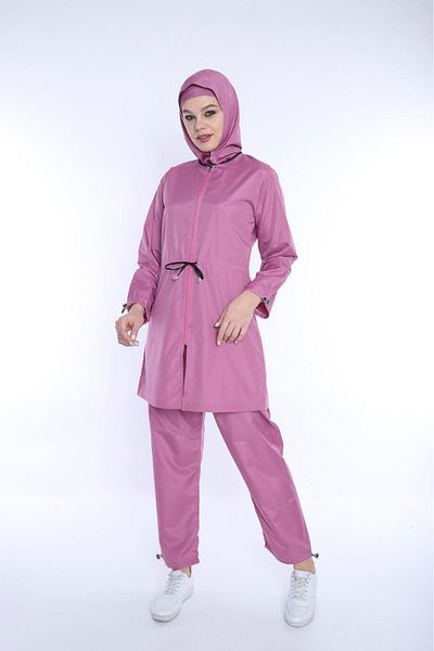 XORVİO Women's Full Length Zipper Hijab Swimsuit Adjustable Waist Elastic Fit Burkini Water Repellent Fabric