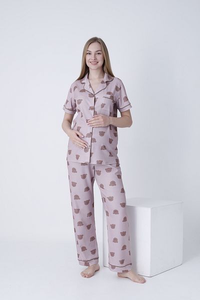 Miss Dünya Lissa Front Buttoned Shirt Collar Short Sleeve Woven Fabric Printed Maternity and Maternity Pajama Set
