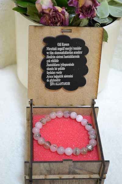 PANELVANKİT 1. Grade Quality Natural Rose Quartz Stone Bracelet Fine Energy Stone Gift
