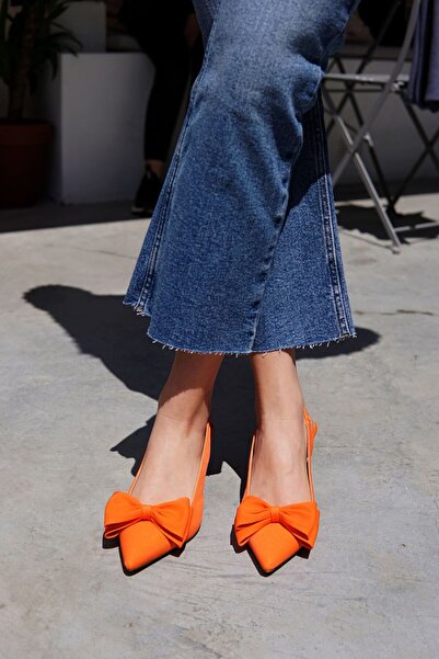 LamintaGlobal Maribel Orange Bow Women's Heeled Shoes
