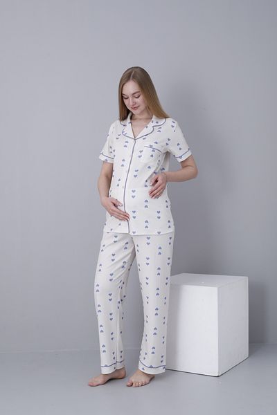 Miss Dünya Lissa Front Buttoned Shirt Collar Short Sleeve Woven Fabric Printed Maternity and Maternity Pajama Set