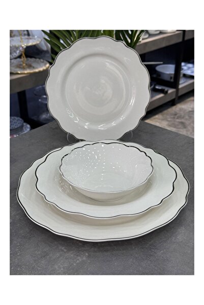 ACAR Karmen 24 Parça Silver Porselen Yemek Takımı