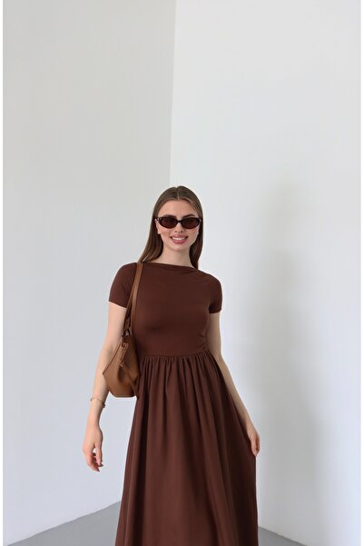 Laluvia Καφέ φόρεμα Cenva με πλισέ - 202069