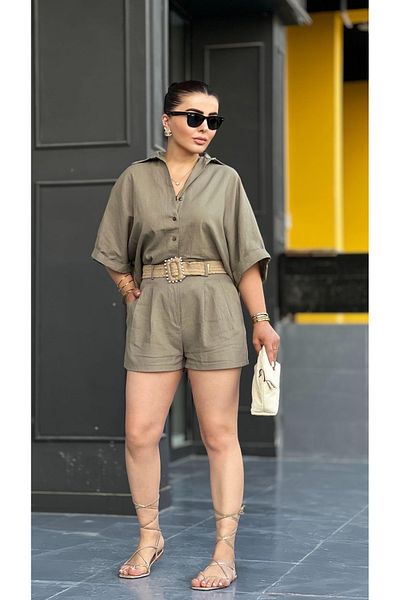 My Blog Mink Straw Belted Shirt Shorts Set - 51036