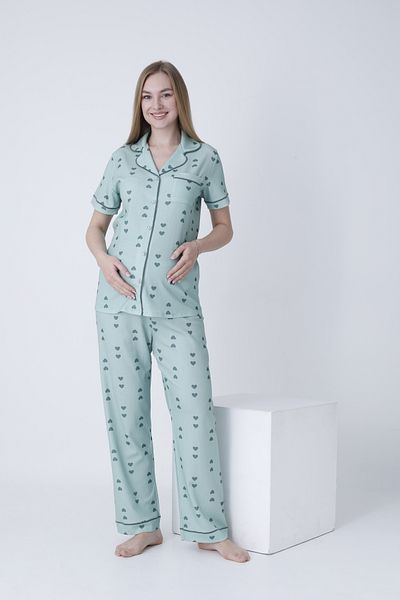 Miss Dünya Lissa Front Buttoned Shirt Collar Short Sleeve Woven Fabric Printed Maternity and Maternity Pajama Set