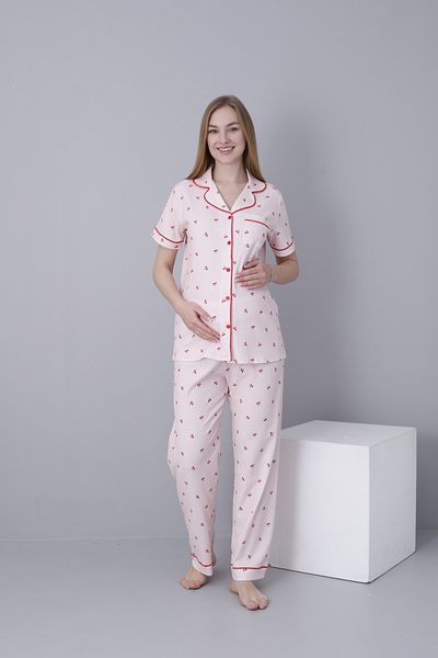 Miss Dünya Lissa Front Buttoned Shirt Collar Short Sleeve Woven Fabric Printed Maternity and Maternity Pajama Set
