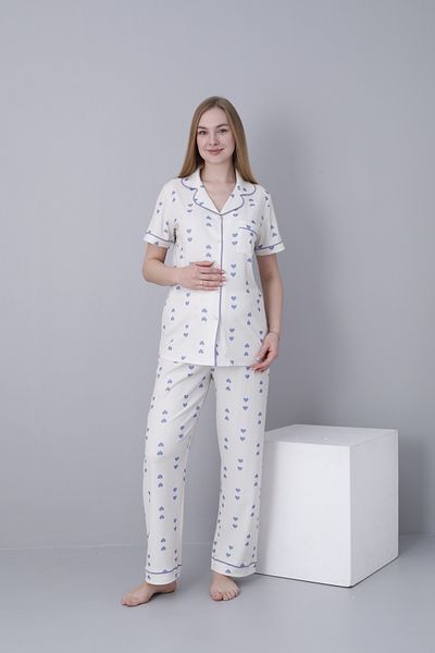 Miss Dünya Lissa Front Buttoned Shirt Collar Short Sleeve Woven Fabric Printed Maternity and Maternity Pajama Set