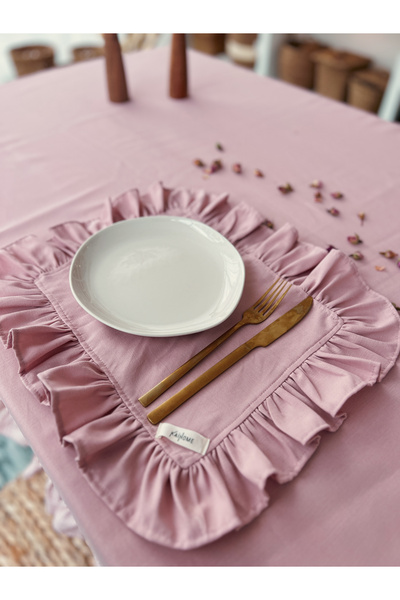 KaiHome Рожева бавовняна прямокутна серветка з рюшами по всьому периметру / А...