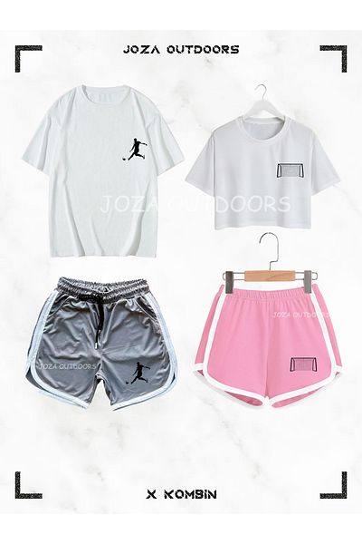 Joza Outdoors Women Men Football Player Football Goal Printed Lover Couple Combination Design Oversize Tshirt Shorts Set of 4