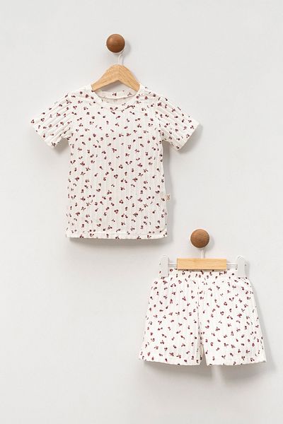 babynup Small Floral Patterned Soft Corded Shorts Set