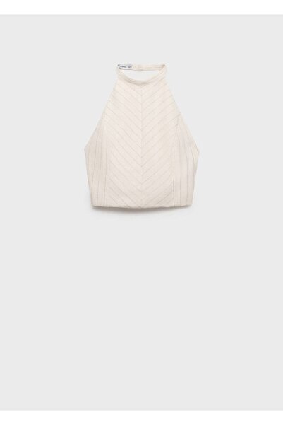 MANGO Woman Çizgili keten karışımlı askılı bluz