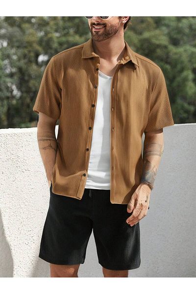 YNGMENCLASS Non-Sweating Textured Men's Shorts Shirt Set