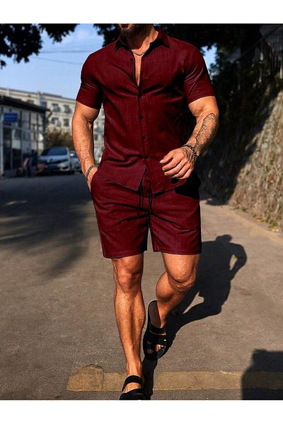 YNGMENCLASS Non-Sweating Textured Men's Shorts Shirt Set