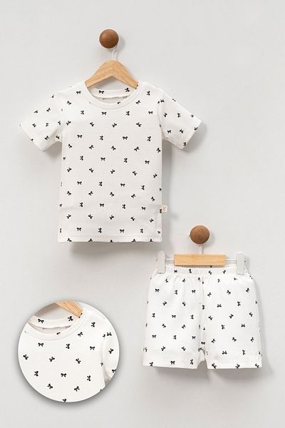 babynup Small Ribbon Patterned Soft Corduroy Shorts Set