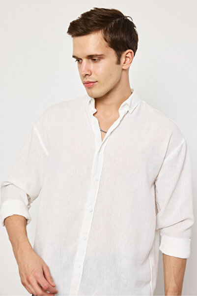 SUN STYLE Λινό Oversize Υφαντό Μακρυμάνικο Πουκάμισο - ΧΡΩΜΑ ECRU