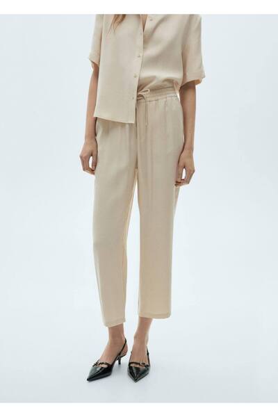 MANGO Woman Düz kesim kumaş pantolon