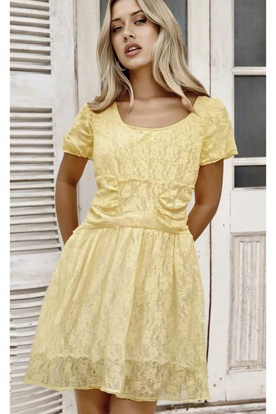 FASHION COCKTAIL Full Lace Summer Thin Semi-Transparent Bohemian Mini Quarter Sleeve Holiday Seaside Beach Dress