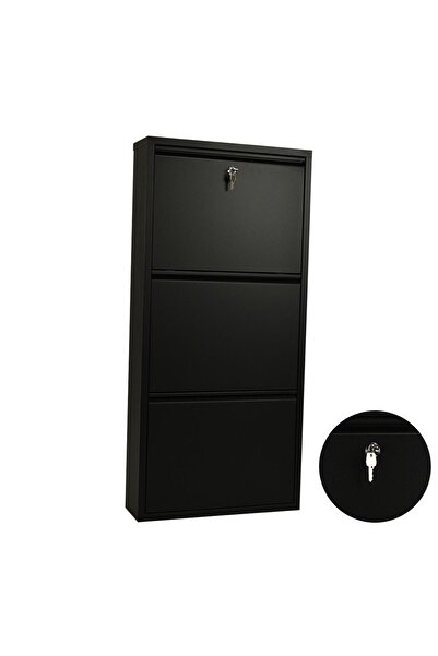 Arinna 3'lü Siyah Metal Ayakkabılık ( Kilitli )