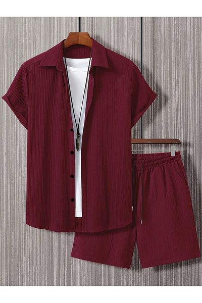 YNGMENCLASS Soft Textured Anti-Sweat Printed Shirt Shorts Set