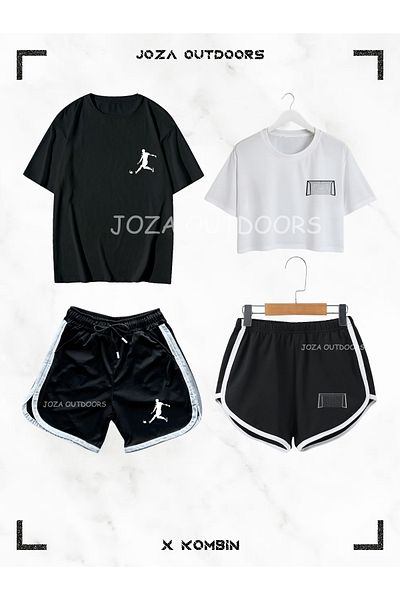 Joza Outdoors Women Men Football Player Football Goal Printed Lover Couple Combination Design Oversize Tshirt Shorts Set of 4