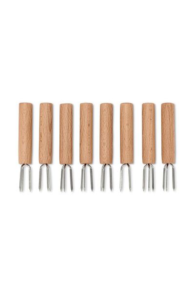 Tchibo 8pcs Corn Holders for Corn on the Cob, Tan/Silver
