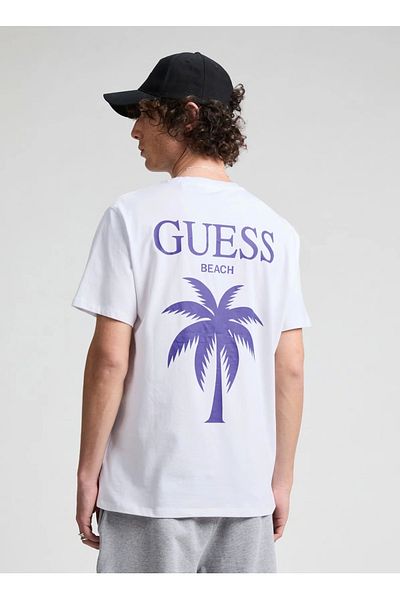 Guess Ss Cn Gd Palm Tee Tricou alb pentru bărbați F5gı09ka260-g011