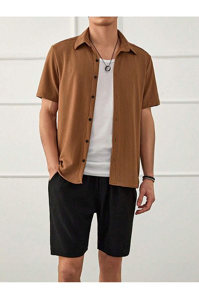 YNGMENCLASS Non-Sweating Textured Men's Shorts Shirt Set