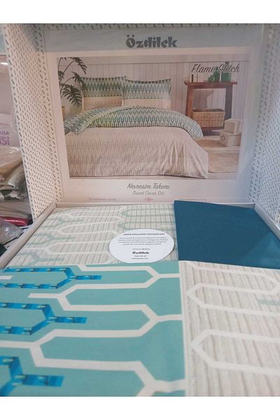 Özdilek Özdilek Flame Stitch Blue 100% bumbac Set cuvertură de pilota unică