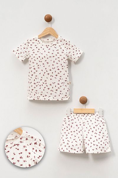 babynup Small Floral Patterned Soft Corded Shorts Set