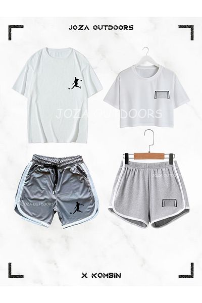 Joza Outdoors Women Men Football Player Football Goal Printed Lover Couple Combination Design Oversize Tshirt Shorts Set of 4
