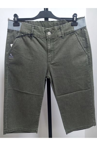 AKŞEN GİYİM Plus Size Full Lycra High Elastic Waist Knee Length 4 Pocket Bermuda Thin Cotton Linen Capri