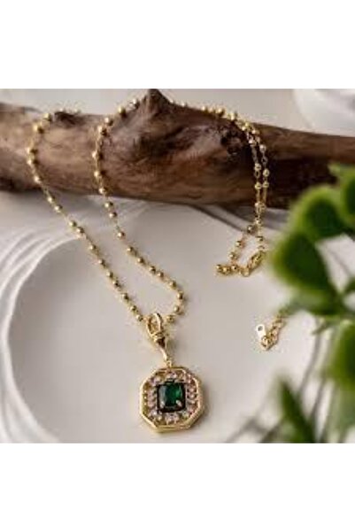 AL JEWELERY Green Stone Baguette Necklace
