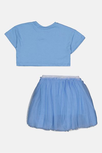 Miss Kids Girl 2 Pieces Sequin T-Shirt and Skirt Set, Blue