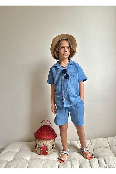 Jolly Kids Costum cămașă din țesătură muselină pentru băiat