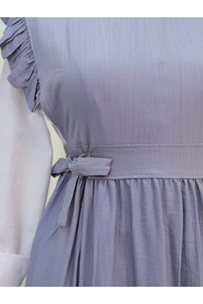 Modamorfo Rochie gilet cu volane cu cravată în talie - gri