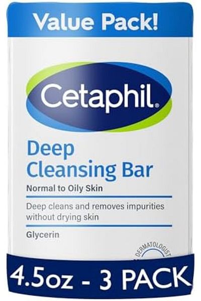 Cetaphil صابونة تنظيف عميق للوجه والجسم لجميع أنواع البشرة من سيتافيل، 3 قطع