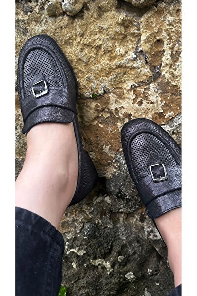 Mammamia 7295 Hakiki Deri Baskı Desenli Klasik Loafer Ayakkabı