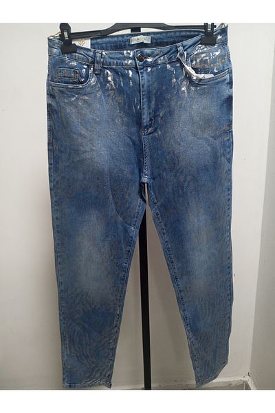 AKŞEN GİYİM Pantaloni de damă, cu talie înaltă, cu talie înaltă, blugi lungi