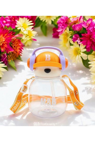 froyalife Quality Teddy Bear Water Bottle with Headphones and Straw Children's Water Bottle - School Water Bottle with Neck Strap 750 ml