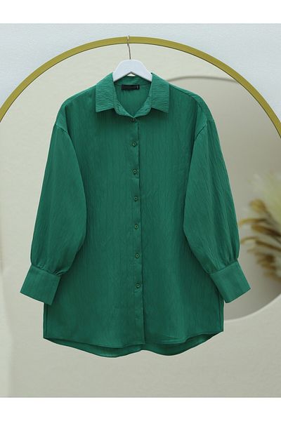 Modamorfo Cămașă verde cu croială ovală, guler clasic, nasturi
