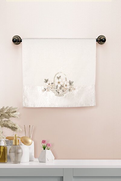 Durul Kadife Fantezi Gipürlü El Havlusu Sepet Model 50*90 cm 3 Lü Pk