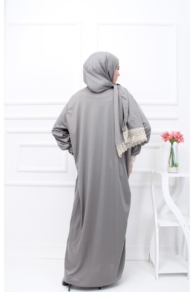 Defka Γυναικείο φόρεμα προσευχής χιτζάμπ με μισό φερμουάρ και δαντέλα