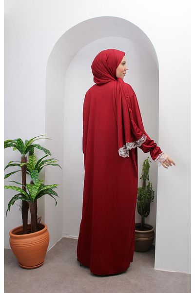 Defka Rochie de rugăciune hijab pentru femei, elegantă, cu dantelă, cu batic pe cap