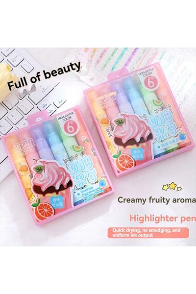 EyER Shoping Cute Fruit Scented 6Pcs Pastel Highlighters for School and Office