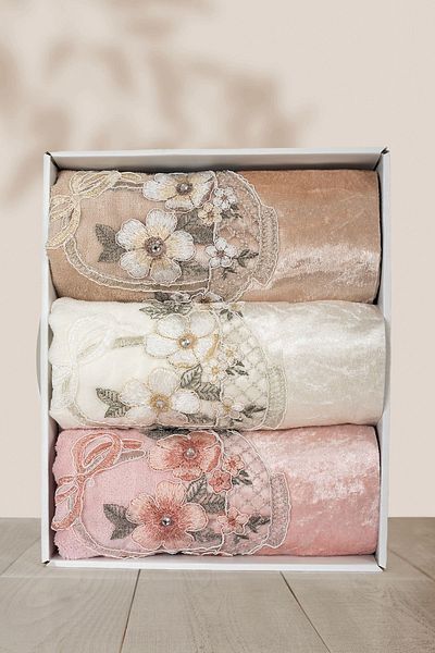 Durul Velvet Fancy Guipure Καλάθι Πετσέτας Χεριών Μοντέλο 50*90 cm 3 τμχ Pk
