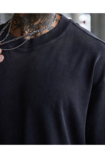 THIMOON Black Oversize Vintage Washed Comfortable Fit T-Shirt