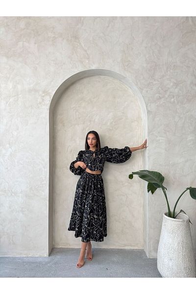 HARVESSE Fusta de in brodat negru care oferă eleganță modernă